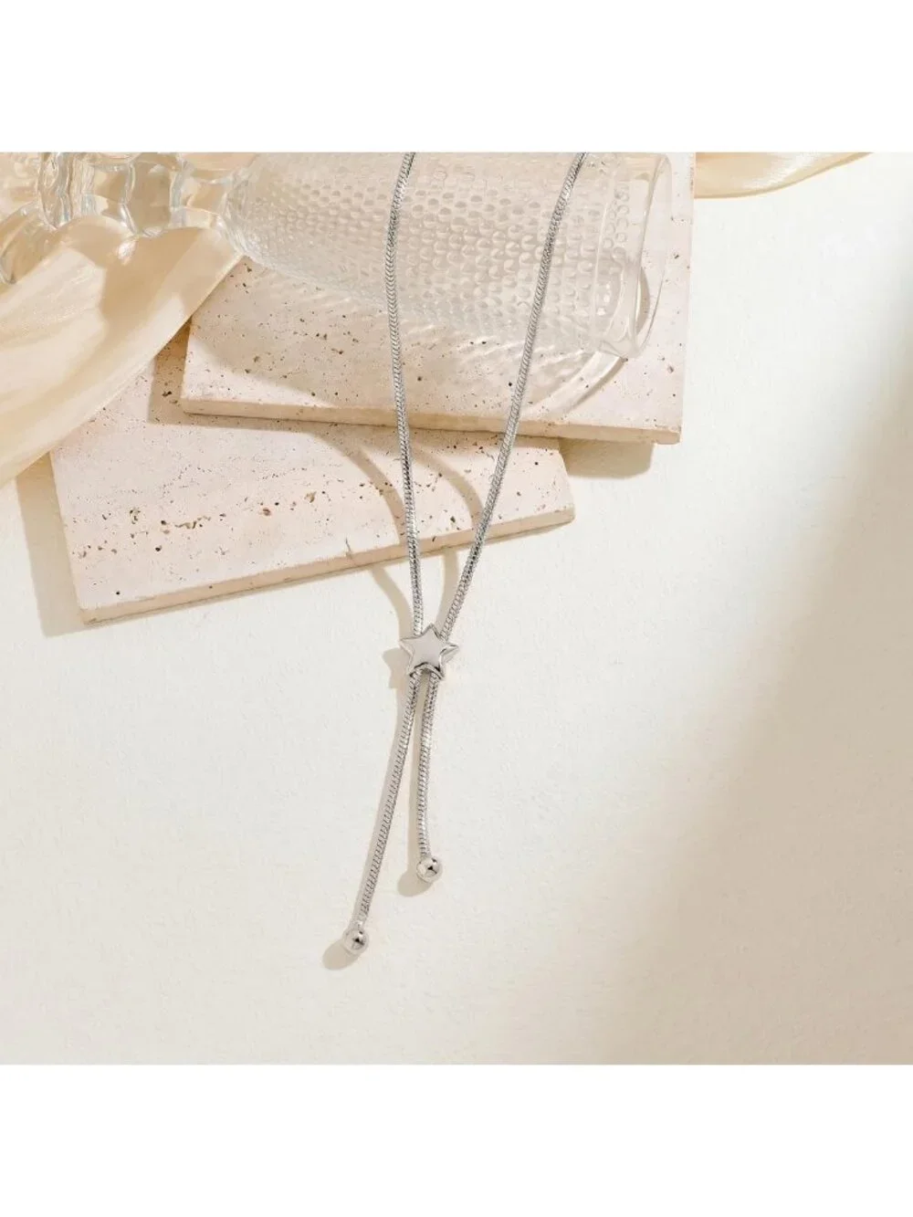 Chunky Silver Star Necklace for Women - Long Y2K Statement Jewelry Accessory